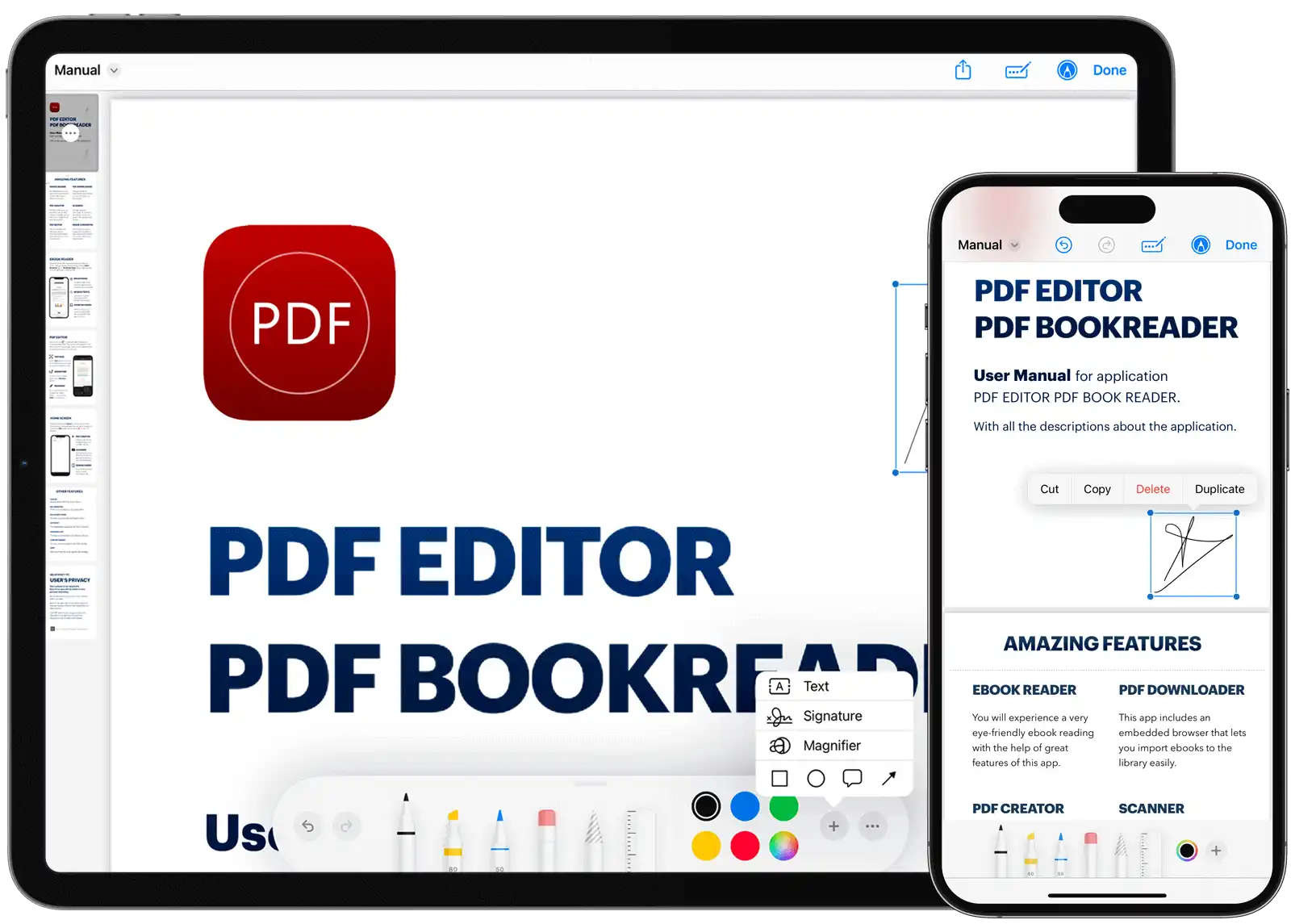 PDF Editor, PDF Book Reader Screeen Shot in iPad and iPhone jetblack